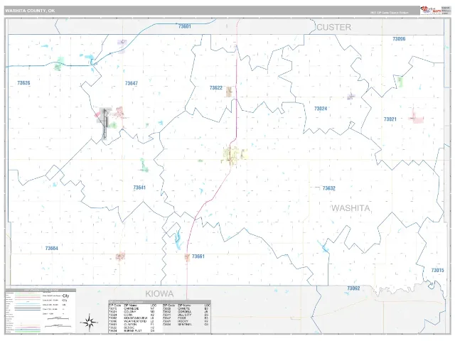 Washita County, OK ZIP Code Wall Map, Classic style