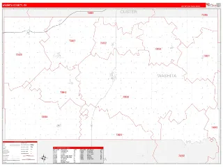 Washita County, OK RedLine style ZIP Code wall map