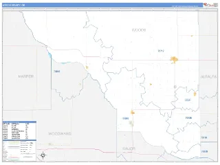 Woods County, OK Business Reference style ZIP Code wall map