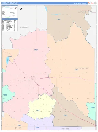 Woodward County, OK ColorCast style ZIP Code wall map
