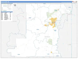 Benton County, OR Business Reference style ZIP Code wall map