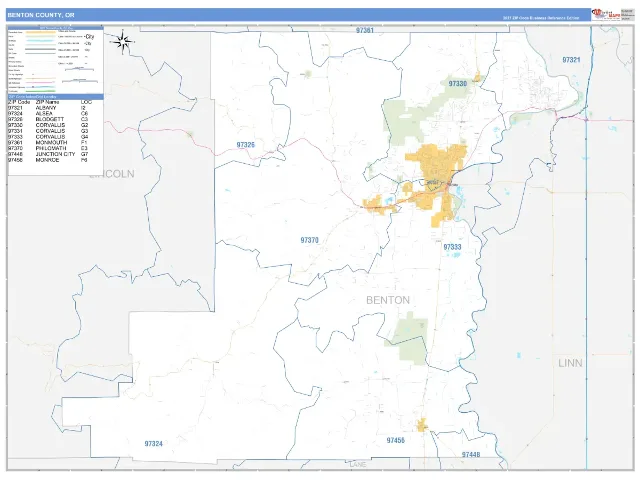 Benton County, OR ZIP Code Wall Map, Business Reference style