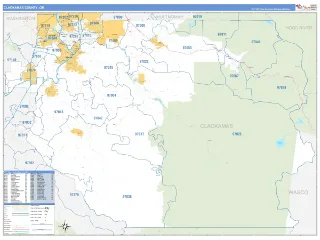 Clackamas County, OR Business Reference style ZIP Code wall map