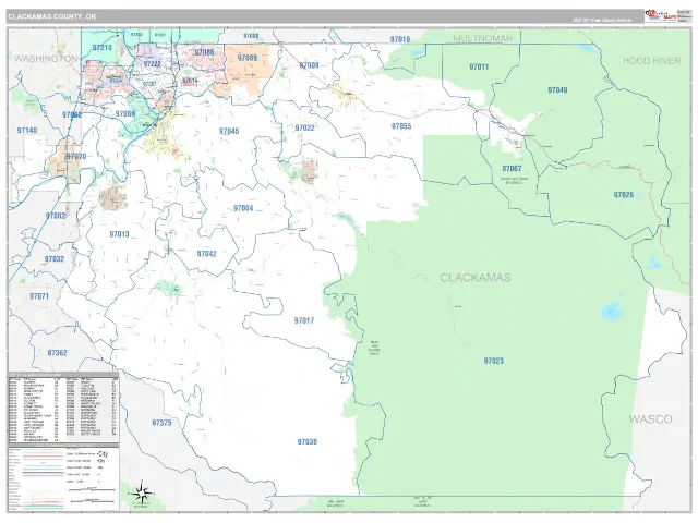 Clackamas County, OR ZIP Code Wall Map, Classic style