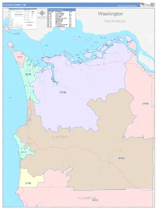 Clatsop County, OR ColorCast style ZIP Code wall map