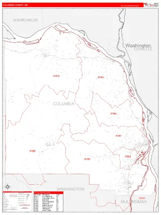 Columbia County, OR RedLine style ZIP Code wall map