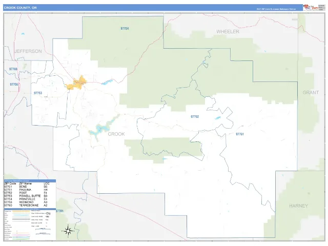 Crook County, OR ZIP Code Wall Map, Business Reference style
