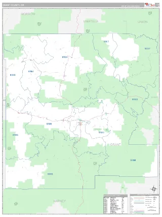 Grant County, OR Classic style ZIP Code wall map