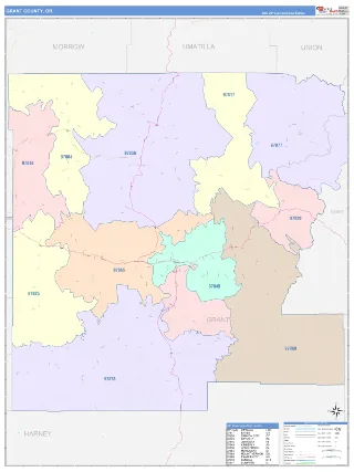 Grant County, OR ColorCast style ZIP Code wall map