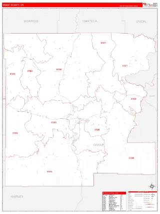 Grant County, OR RedLine style ZIP Code wall map