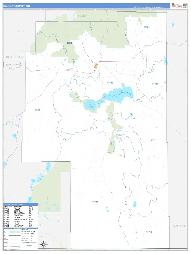 Harney County, OR ZIP Code Wall Map, Business Reference style