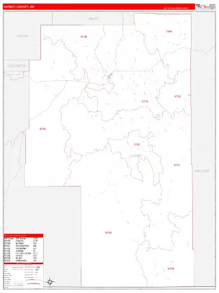Harney County, OR RedLine style ZIP Code wall map