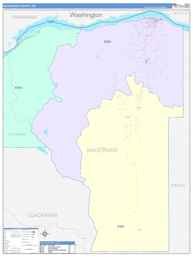 Hood River County, OR ZIP Code Wall Map, ColorCast style