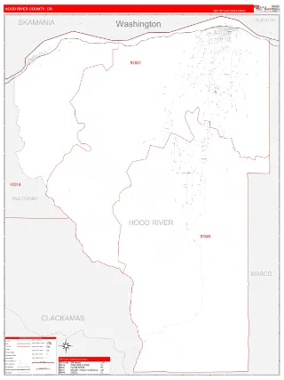 Hood River County, OR RedLine style ZIP Code wall map