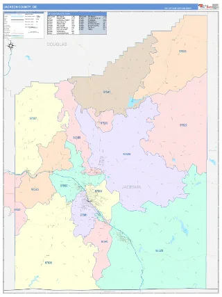 Jackson County, OR ColorCast style ZIP Code wall map