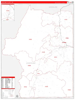 Josephine County, OR RedLine style ZIP Code wall map