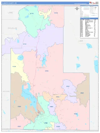 Klamath County, OR ColorCast style ZIP Code wall map