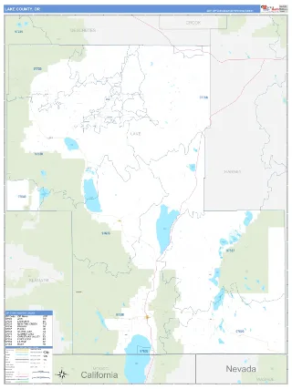 Lake County, OR Business Reference style ZIP Code wall map