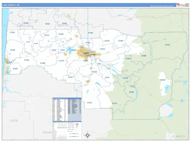 Lane County, OR ZIP Code Wall Map, Business Reference style