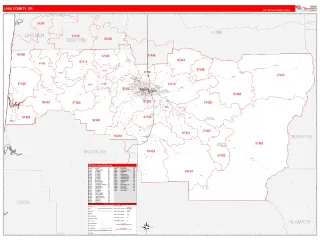 Lane County, OR RedLine style ZIP Code wall map