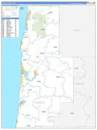 Lincoln County, OR Business Reference style ZIP Code wall map