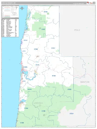 Lincoln County, OR Classic style ZIP Code wall map
