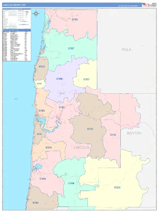 Lincoln County, OR ColorCast style ZIP Code wall map