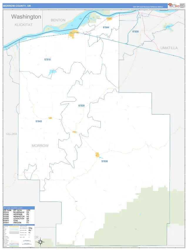 Morrow County, OR ZIP Code Wall Map, Business Reference style