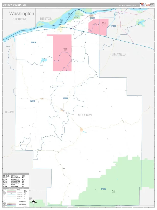 Morrow County, OR ZIP Code Wall Map, Classic style
