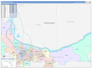 Multnomah County, OR ColorCast style ZIP Code wall map
