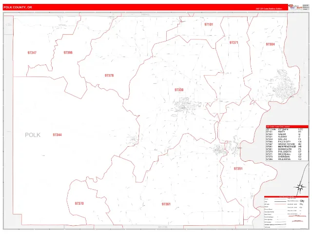 Polk County, OR ZIP Code Wall Map, RedLine style
