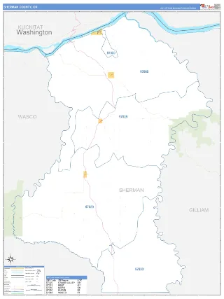 Sherman County, OR Business Reference style ZIP Code wall map