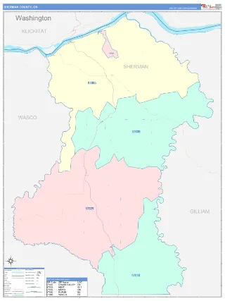Sherman County, OR ColorCast style ZIP Code wall map
