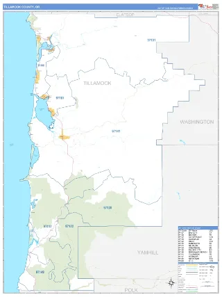 Tillamook County, OR Business Reference style ZIP Code wall map