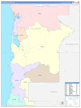 Tillamook County, OR ColorCast style ZIP Code wall map