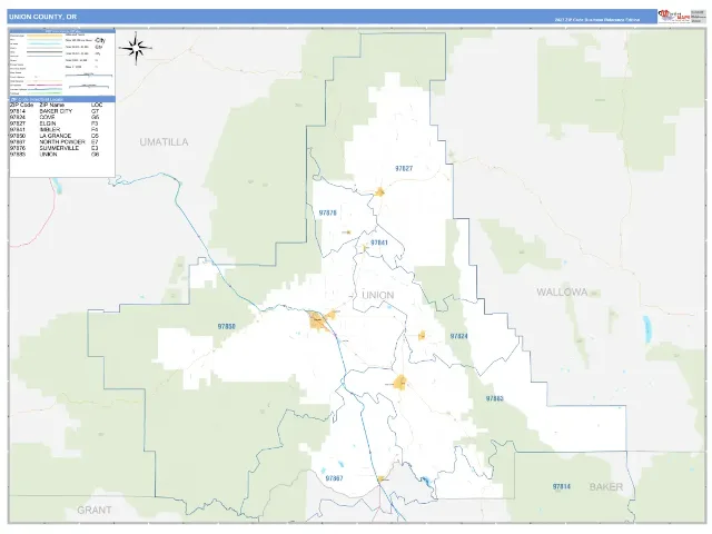 Union County, OR ZIP Code Wall Map, Business Reference style