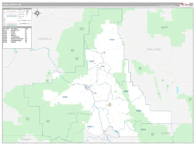 Union County, OR ZIP Code Wall Map, Classic style