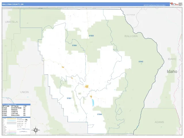 Wallowa County, OR ZIP Code Wall Map, Business Reference style