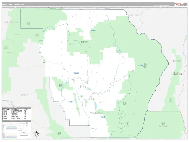 Wallowa County, OR ZIP Code Wall Map, Classic style