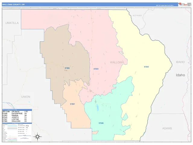 Wallowa County, OR ZIP Code Wall Map, ColorCast style