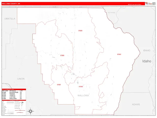 Wallowa County, OR ZIP Code Wall Map, RedLine style