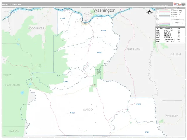 Wasco County, OR ZIP Code Wall Map, Classic style