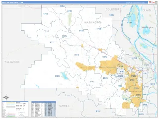 Washington County, OR Business Reference style ZIP Code wall map