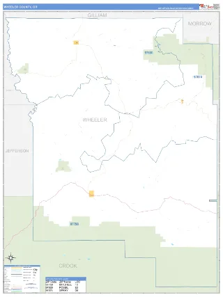 Wheeler County, OR Business Reference style ZIP Code wall map