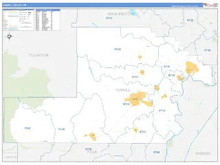Yamhill County, OR Business Reference style ZIP Code wall map