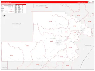 Yamhill County, OR RedLine style ZIP Code wall map