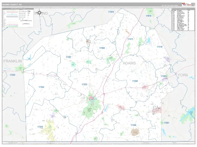 Adams County, PA ZIP Code Wall Map, Classic style
