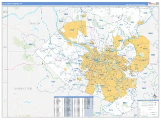 Allegheny County, PA Business Reference style ZIP Code wall map