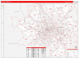 Allegheny County, PA RedLine style ZIP Code wall map