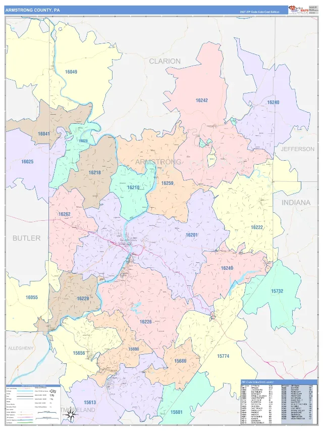 Armstrong County, PA ZIP Code Wall Map, ColorCast style
